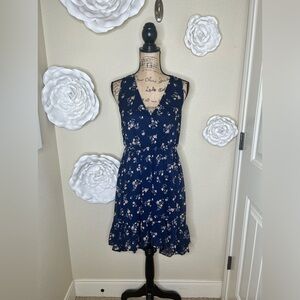 NTM: Altar’d State Navy Blue High Low Floral Ruffle Hem Dress Size Medium
